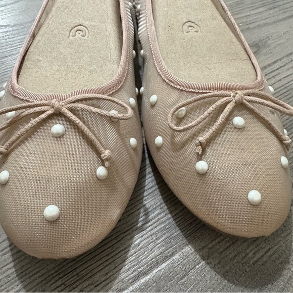 OFF 34th Friyaa Mesh Ballet Pearl Studded Beige Pink Sz 7.5 Classic - Picture 3 of 9